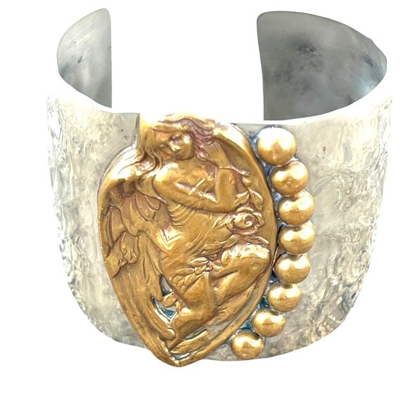 Louis Booth Designer Art Nouveau Style Hand Crafted Hammered Metal Cuff Bracelet - Picture 2 of 8